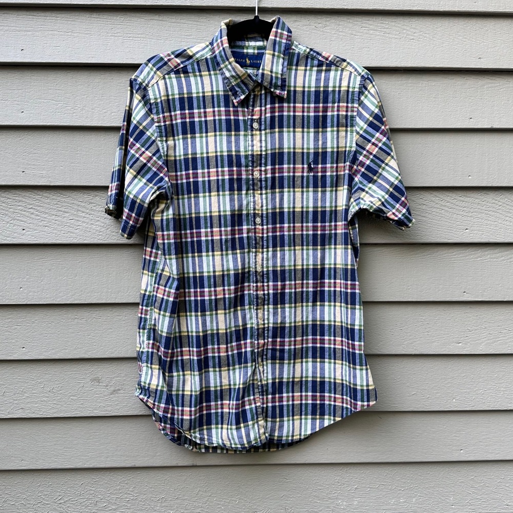 Ralph Lauren Mens Medium Plaid Button Down Short Sleeve Casual Shirt